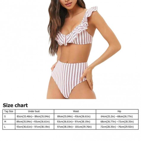 Two Piece Swimsuit Charming Padded Ruffles Push Up Striped Bikini Set