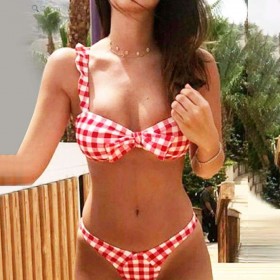 Charming Plaid Bikini Set Split Swimsuit Two Piece Bathing Suit