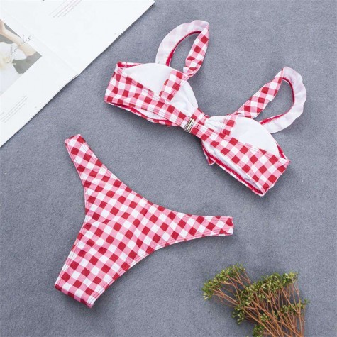 Charming Plaid Bikini Set Split Swimsuit Two Piece Bathing Suit