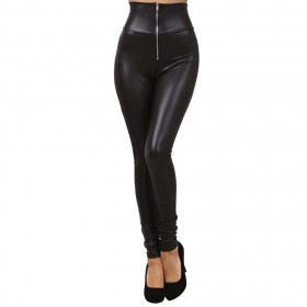 Fashion Charming High Waist Black Stretchy Faux Leather Pants Leggings